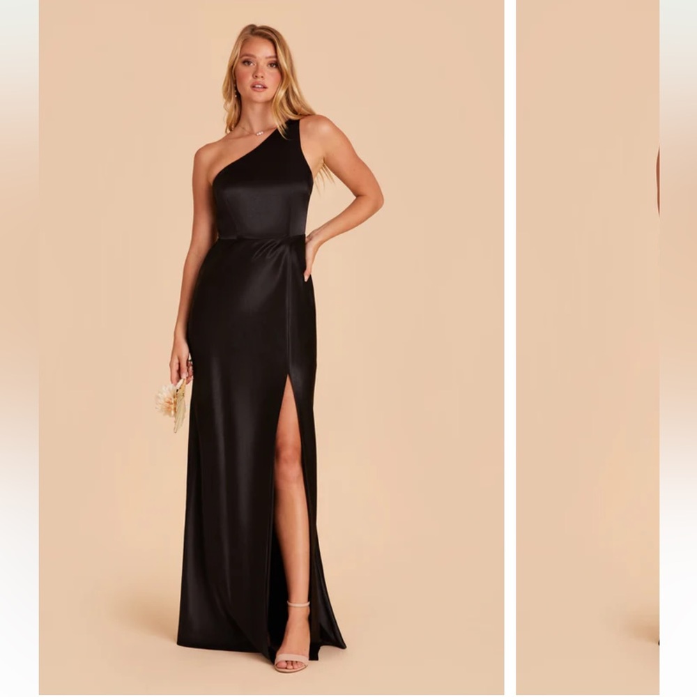 Black Satin Birdy Grey Dress with leg slit, Size L. Worn Once. No alterations.